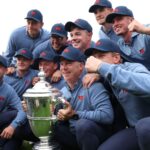 Great Britain and Ireland celebrate after winning the Walker Cup for the first time since 2015